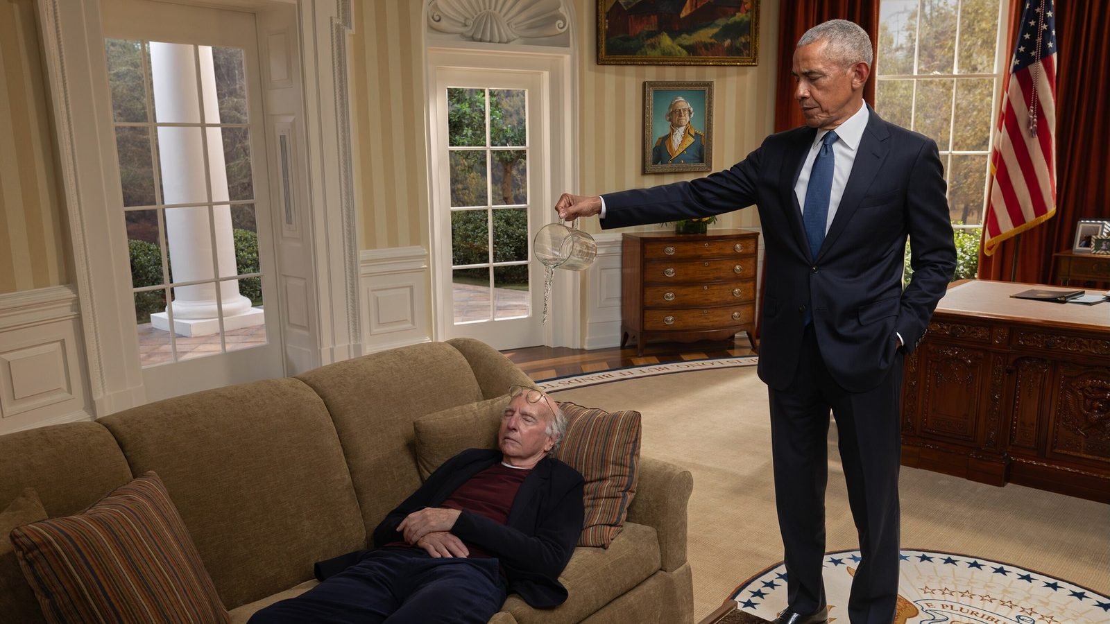 Obama Blames Larry David for the Tan Suit Debacle in 'Life, Larry' Finale Cameo